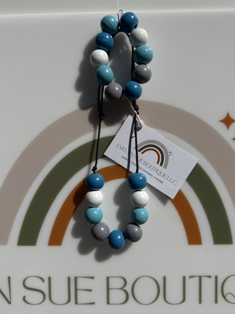 BLUE WOOD NECKLACE SET